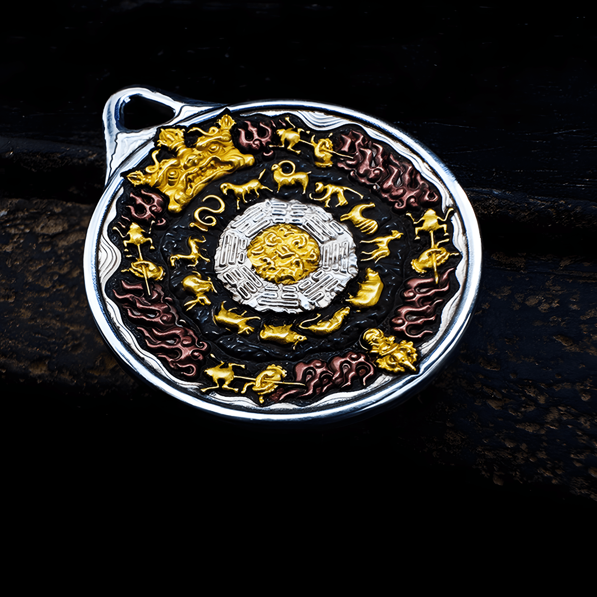 Russian Meteor Iron Bagua Pendant — Nine Palaces • Eight Trigrams (Heritage Gold - Inlay, 43mm) - Himalayan Whisper - 