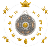Russian Meteor Iron Bagua Pendant — Nine Palaces • Eight Trigrams (Heritage Gold - Inlay, 43mm) - Himalayan Whisper - 