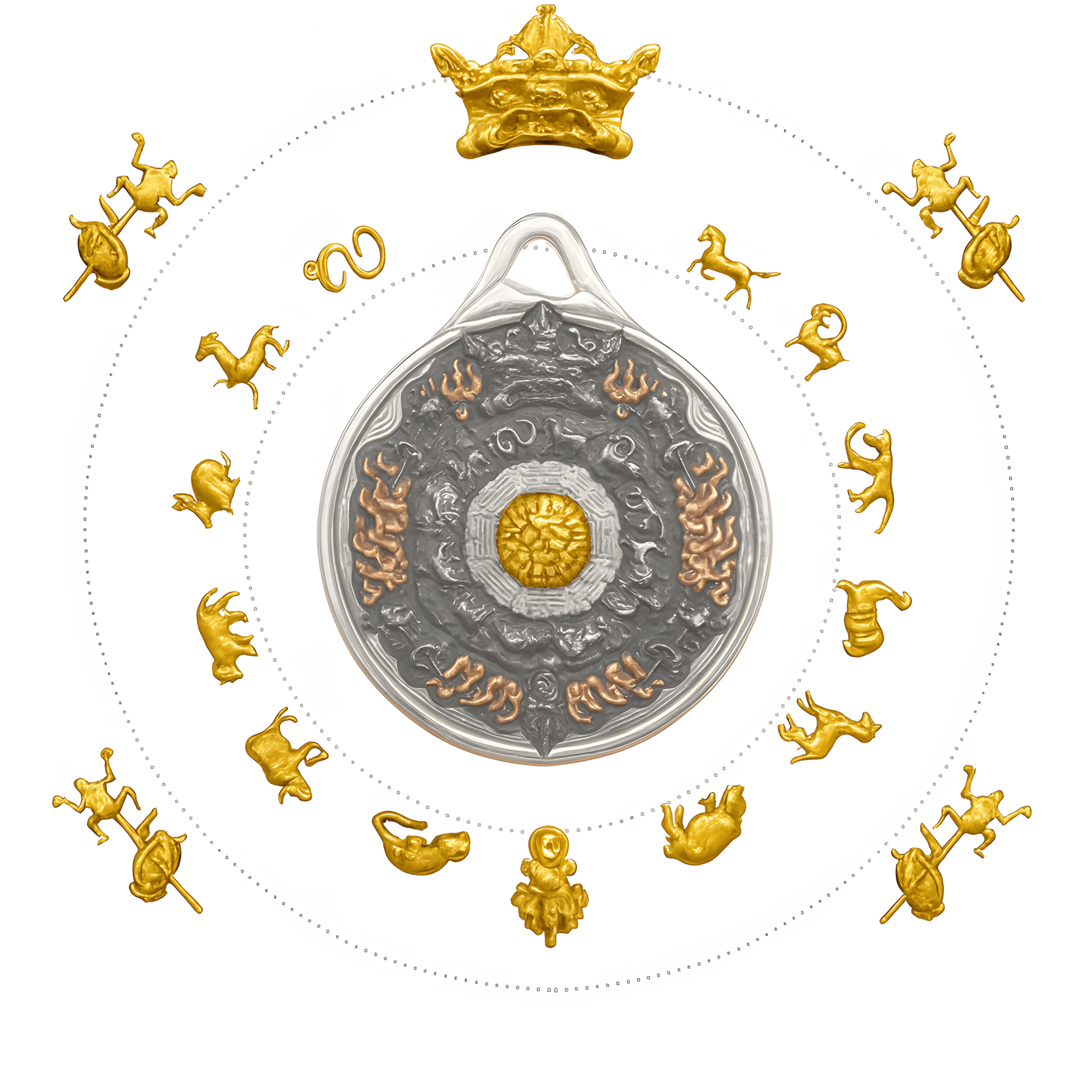 Russian Meteor Iron Bagua Pendant — Nine Palaces • Eight Trigrams (Heritage Gold - Inlay, 43mm) - Himalayan Whisper - 