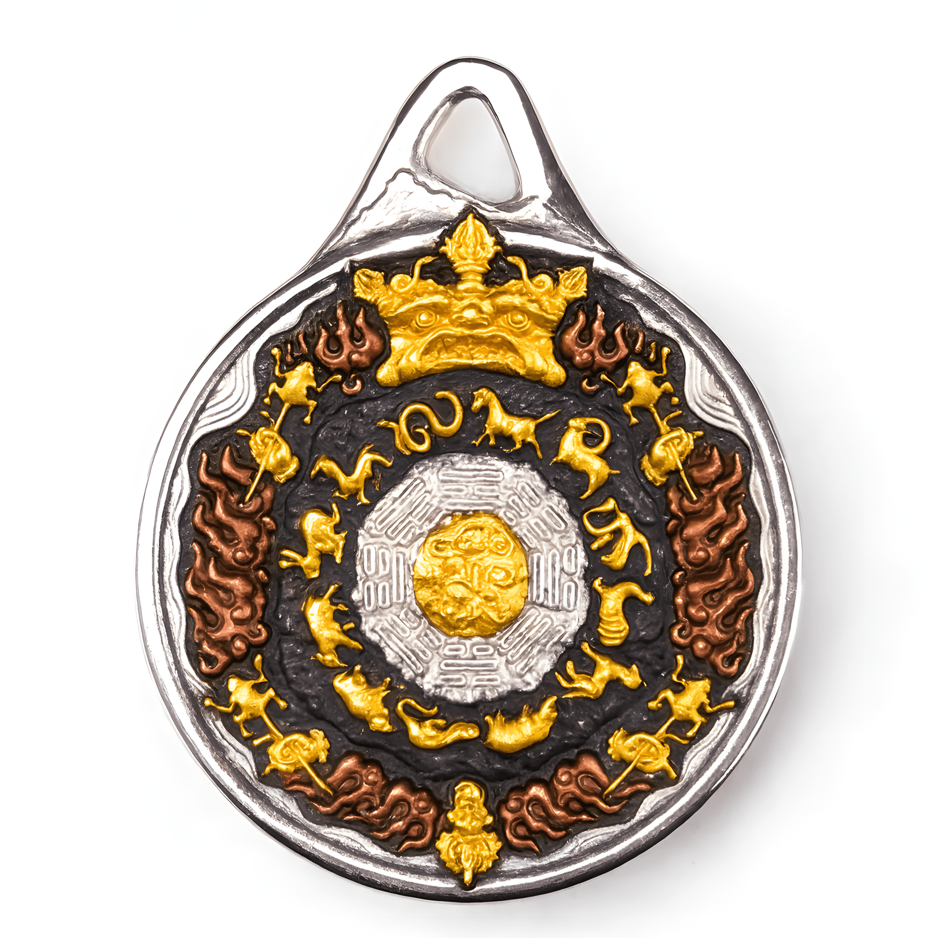 Russian Meteor Iron Bagua Pendant — Nine Palaces • Eight Trigrams (Heritage Gold - Inlay, 43mm) - Himalayan Whisper - 