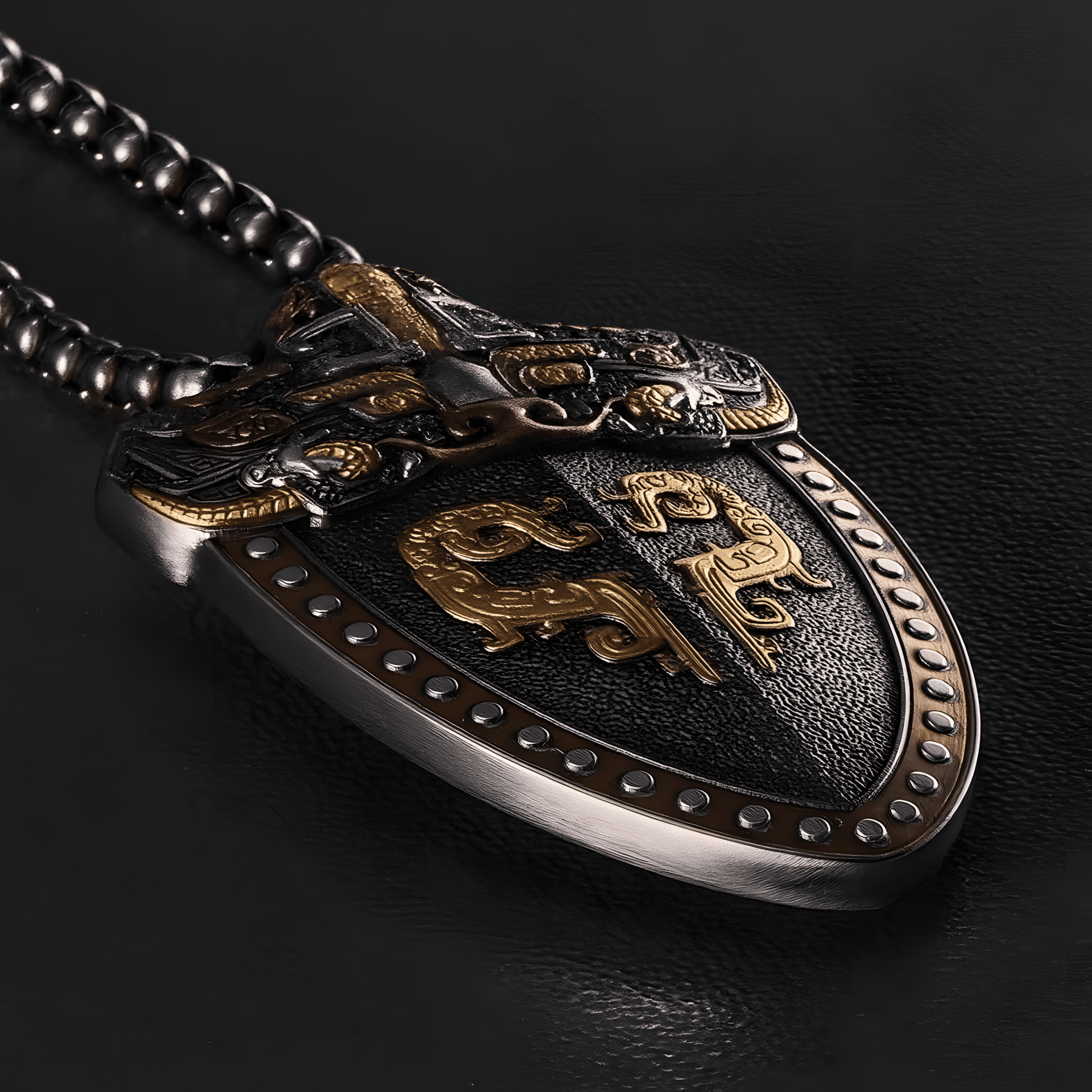 Russian Meteor Iron Totem Pendant — Hand - Carved Taotie & Dragon, 24K Gold Inlay (Unisex) - Himalayan Whisper - 