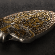 Russian Meteor Iron Totem Pendant — Hand - Carved Taotie & Dragon, 24K Gold Inlay (Unisex) - Himalayan Whisper - 