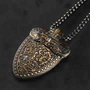 Russian Meteor Iron Totem Pendant — Hand - Carved Taotie & Dragon, 24K Gold Inlay (Unisex) - Himalayan Whisper - 