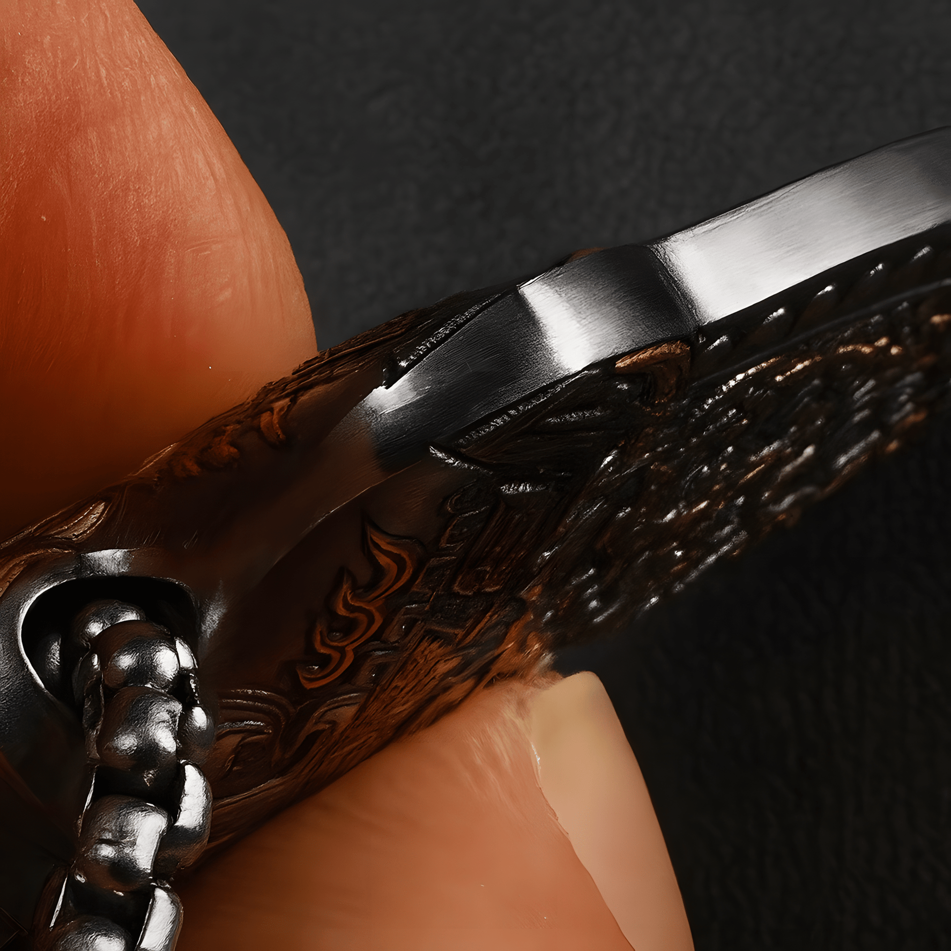 Russian Meteor Iron Totem Pendant — Hand - Carved Taotie & Dragon, 24K Gold Inlay (Unisex) - Himalayan Whisper - 