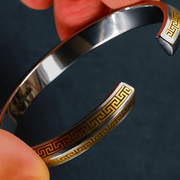 Russian Meteorite Cuff Bracelet — Three Realms Vajra Motif, 24K Gold Inlay (Unisex) - Himalayan Whisper - 