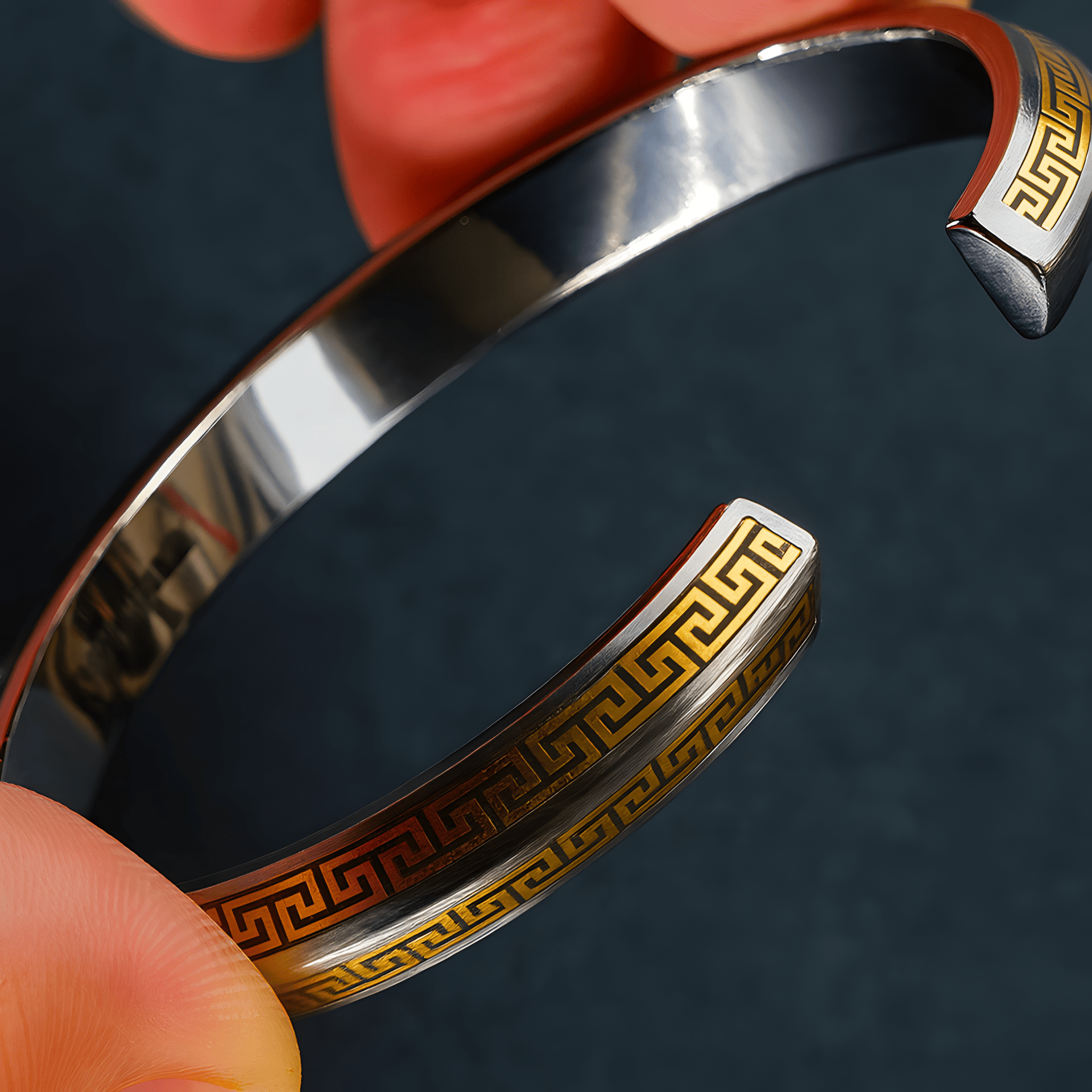 Russian Meteorite Cuff Bracelet — Three Realms Vajra Motif, 24K Gold Inlay (Unisex) - Himalayan Whisper - 