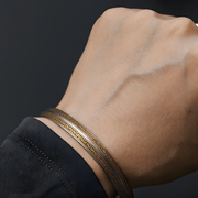 Russian Meteorite Cuff Bracelet — Three Realms Vajra Motif, 24K Gold Inlay (Unisex) - Himalayan Whisper - 