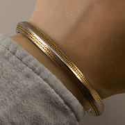 Russian Meteorite Cuff Bracelet — Three Realms Vajra Motif, 24K Gold Inlay (Unisex) - Himalayan Whisper - 