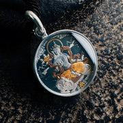 Samantabhadra Thangka Meteorite Pendant Necklace – Heritage Iron - Cut Gilding, 24K Gold Inlay (25mm) - Himalayan Whisper - 