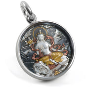 Samantabhadra Thangka Meteorite Pendant Necklace – Heritage Iron - Cut Gilding, 24K Gold Inlay (25mm) - Himalayan Whisper - 