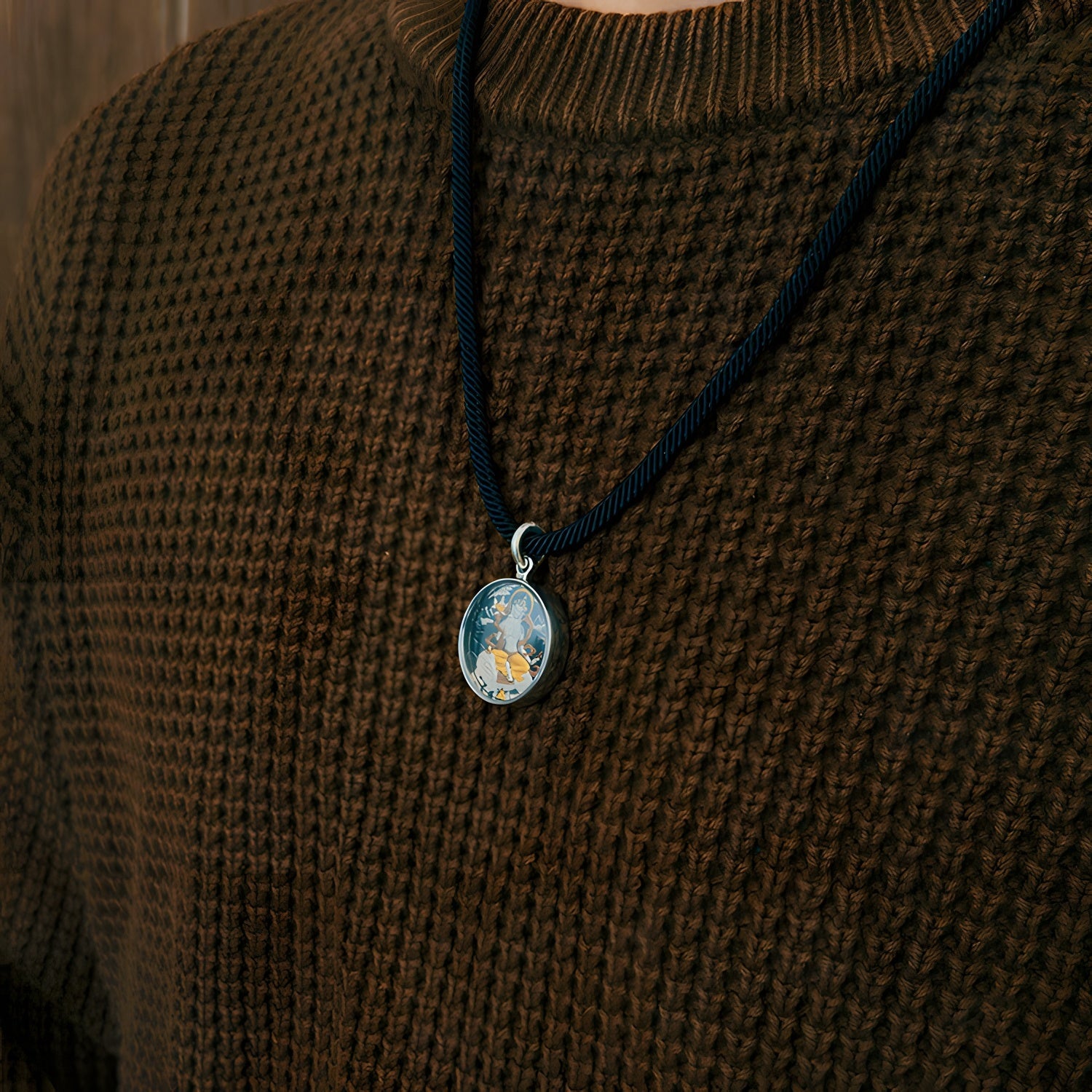 Samantabhadra Thangka Meteorite Pendant Necklace – Heritage Iron - Cut Gilding, 24K Gold Inlay (25mm) - Himalayan Whisper - 