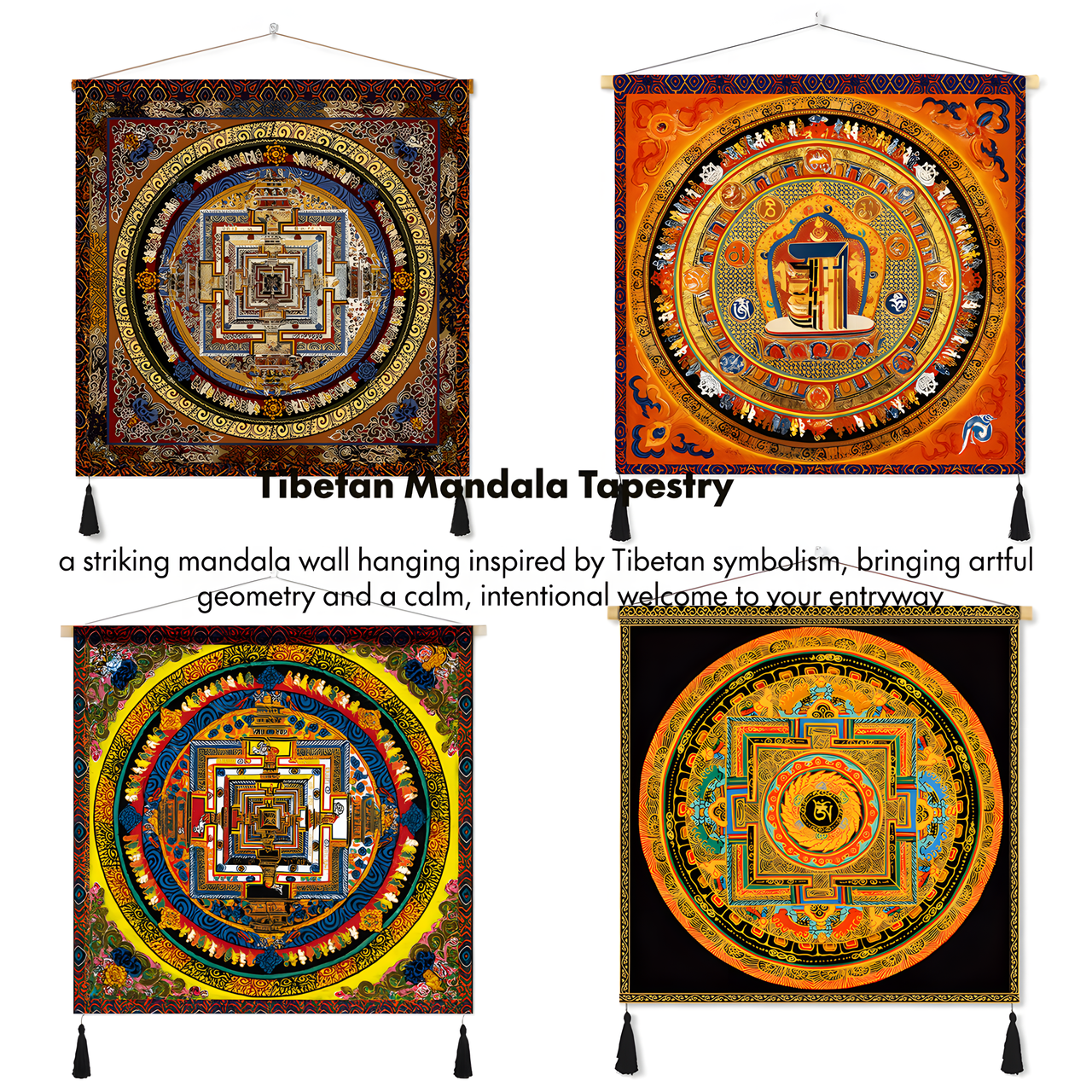 Tibetan mandala tapestry wall hanging inspired by traditional Tibetan symbolism