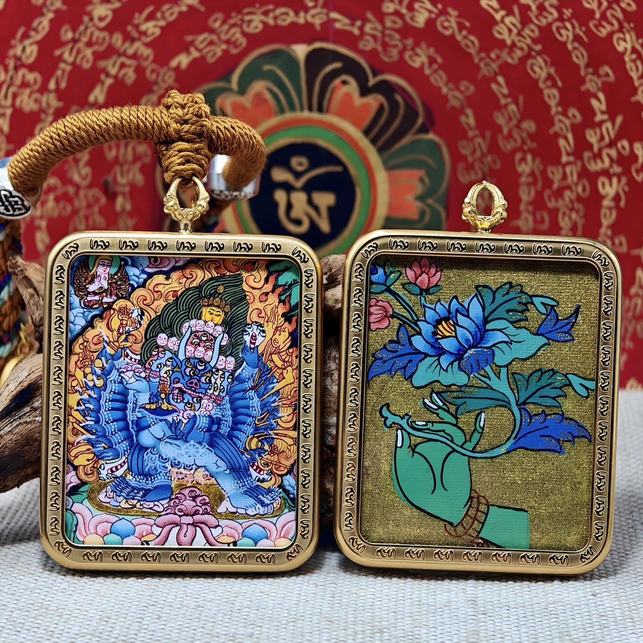 Yamantaka Thangka Pendant – “Great Destroyer of Fear” Power Guardian (4×5cm / 1.57×1.97") – Design 1 - Himalayan Whisper - 