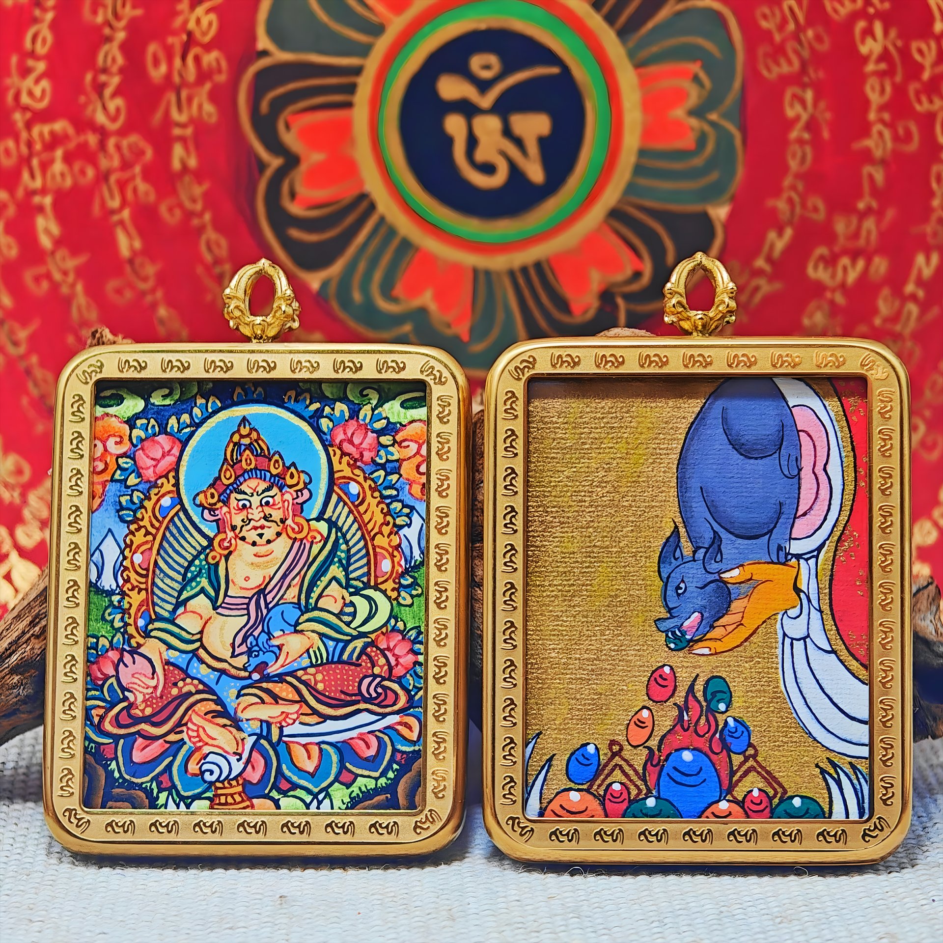 Yellow Wealth Guardian Tangka Pendant – Prosperity & Money Flow (4×5cm / 1.57×1.97") – Design 1 - Himalayan Whisper -