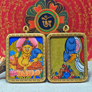 Yellow Wealth Guardian Thangka Pendant – Prosperity & Money Flow (4×5cm / 1.57×1.97") – Design 3 - Himalayan Whisper - 