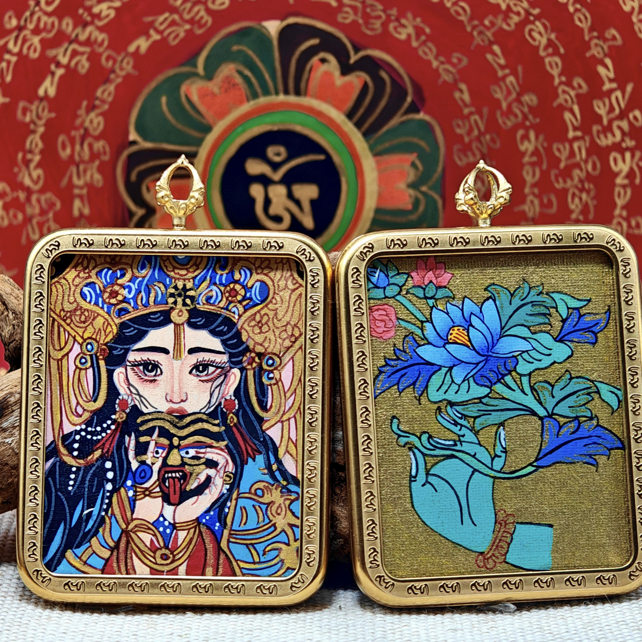 Zajiram Thangka Pendant – “Past & Present” Reincarnation Compass ) – Design 3 - Himalayan Whisper - 