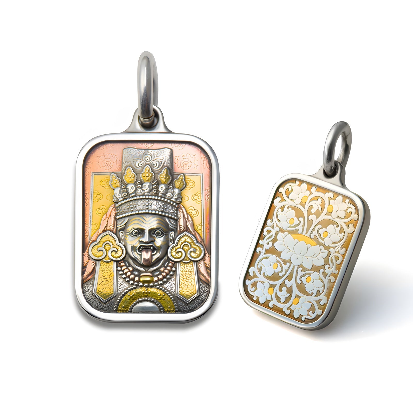 Zaki Lamu Thangka Meteorite Pendant Necklace – 24K Gold Inlay, Heritage Iron - Cut Gilding (30×20mm) - Himalayan Whisper - 