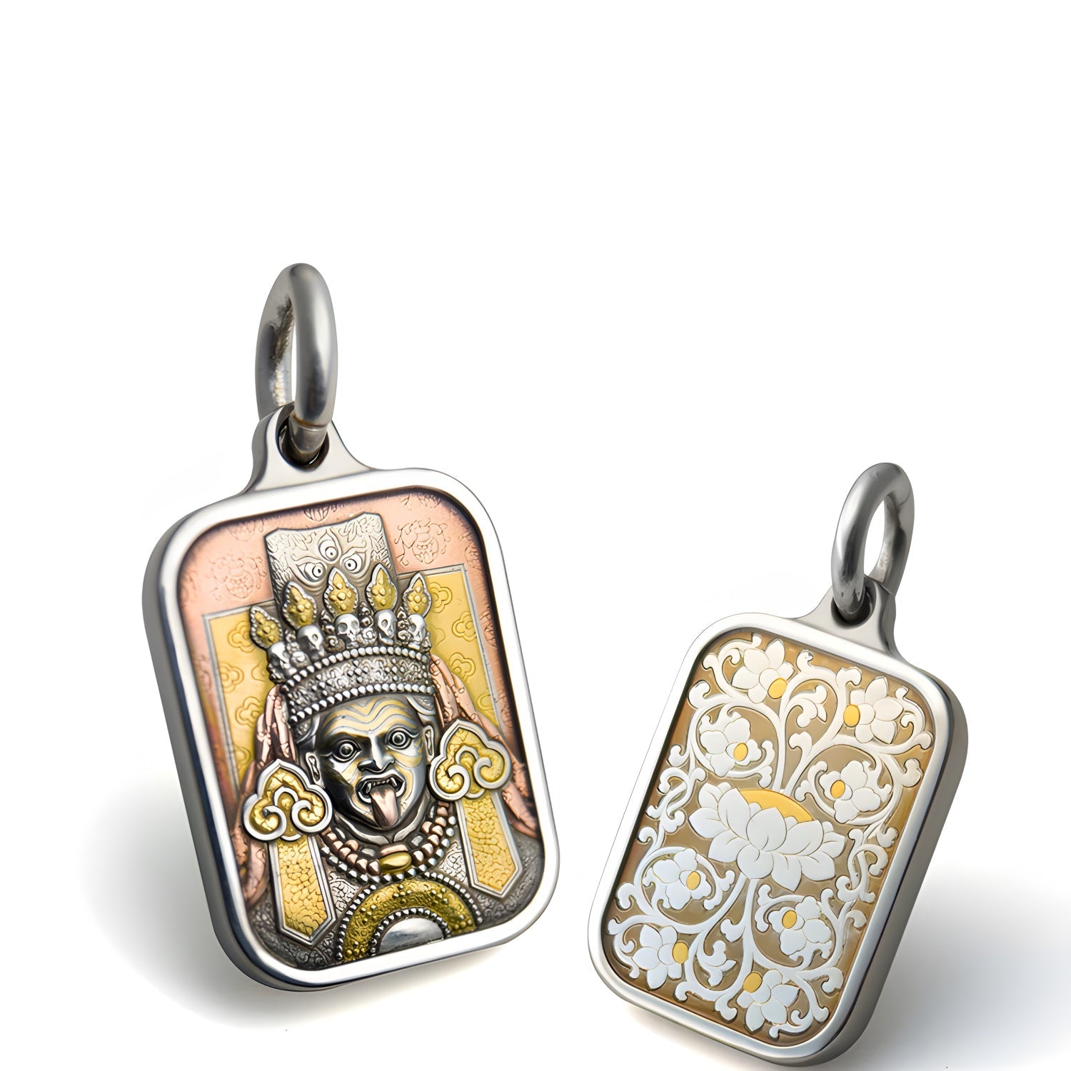 Zaki Lamu Thangka Meteorite Pendant Necklace – 24K Gold Inlay, Heritage Iron - Cut Gilding (30×20mm) - Himalayan Whisper - 