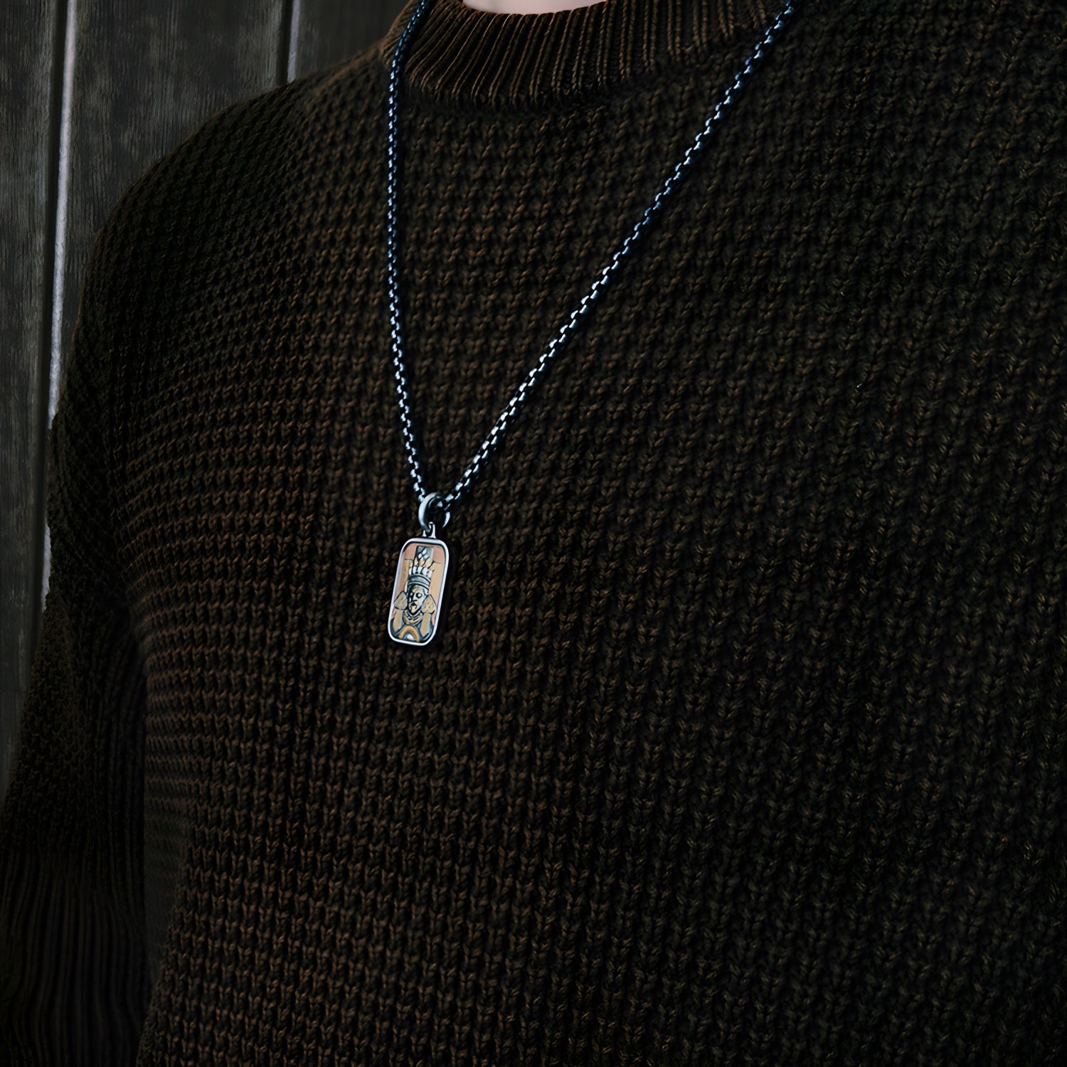 Zaki Lamu Thangka Meteorite Pendant Necklace – 24K Gold Inlay, Heritage Iron - Cut Gilding (30×20mm) - Himalayan Whisper - 